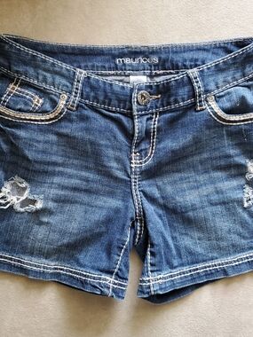 Maurices Distressed Dark Blue Denim Shorts